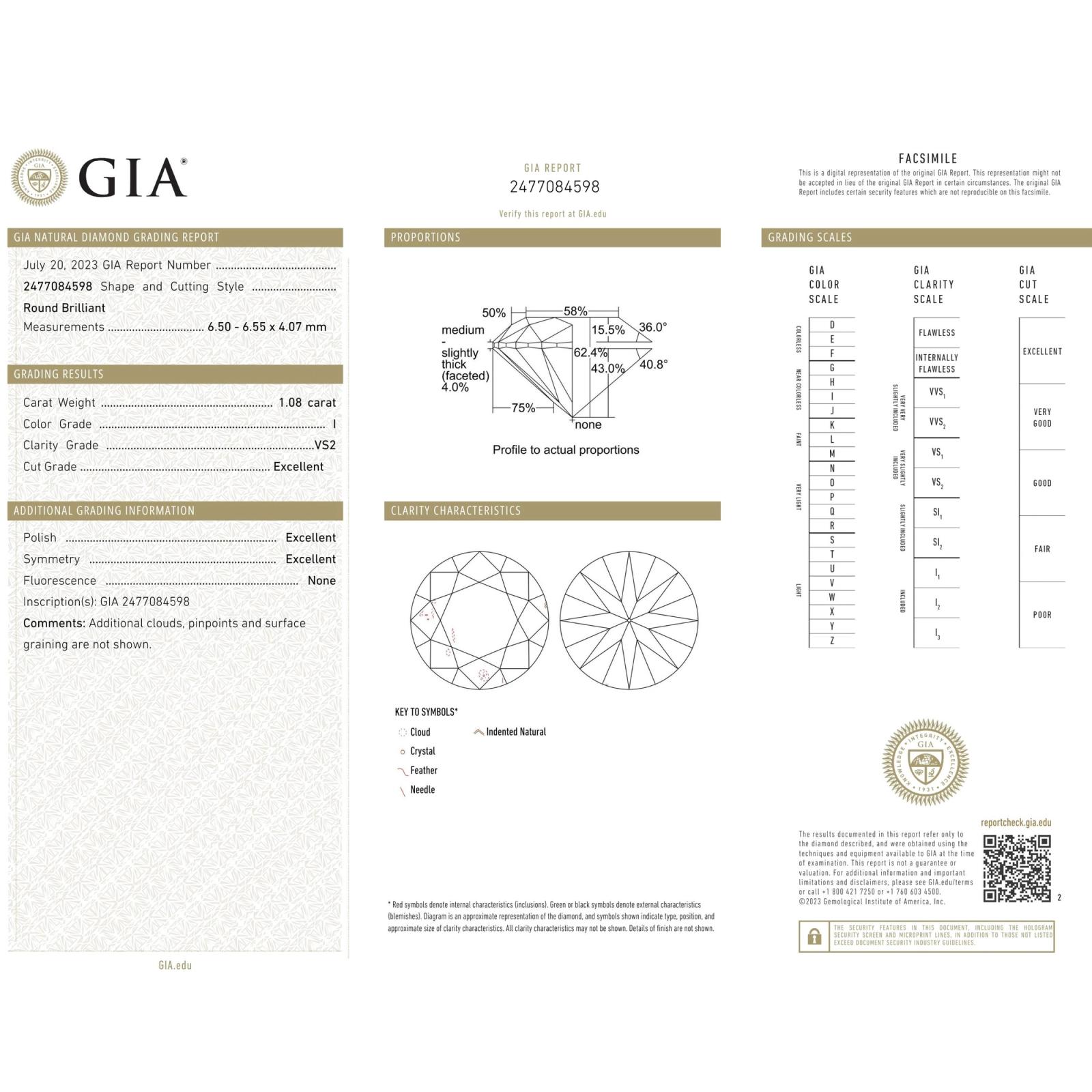 GIA 1.08 I VS2 · 1.08 ct, I colour, VS2 clarity, GIA certified