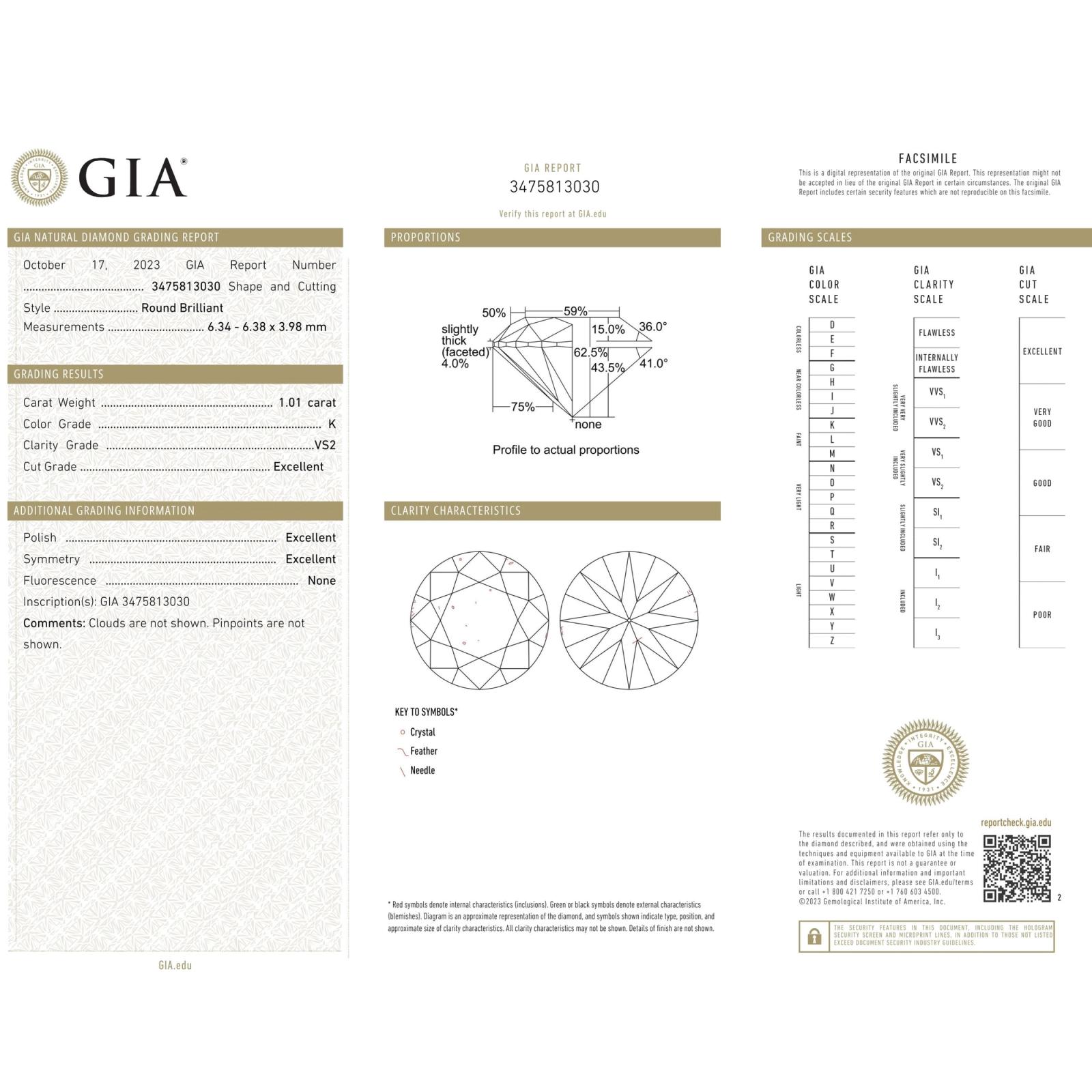 GIA 1.01Ct K VS2 · 1.01 ct, K colour, VS2 clarity, GIA certified