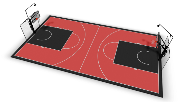 11m x 21.5m full basketball court design rendered in 3D — Super X VersaCourt tiles