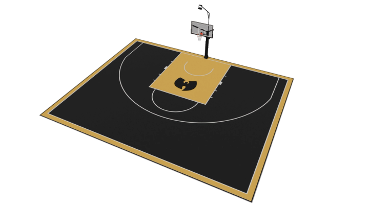 18m x 13.5m outdoor basketball half court design rendered in 3D — Elastic Pro II VersaCourt tiles