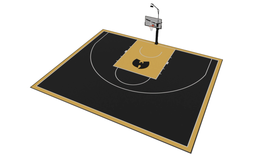 Design de meio-campo de basquetebol exterior 18m x 13,5m renderizado em 3D — painéis Elastic Pro II VersaCourt