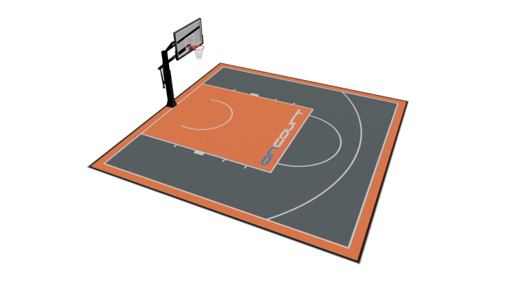10m x 10m outdoor basketball court design rendered in 3D — Elastic Pro II VersaCourt tiles