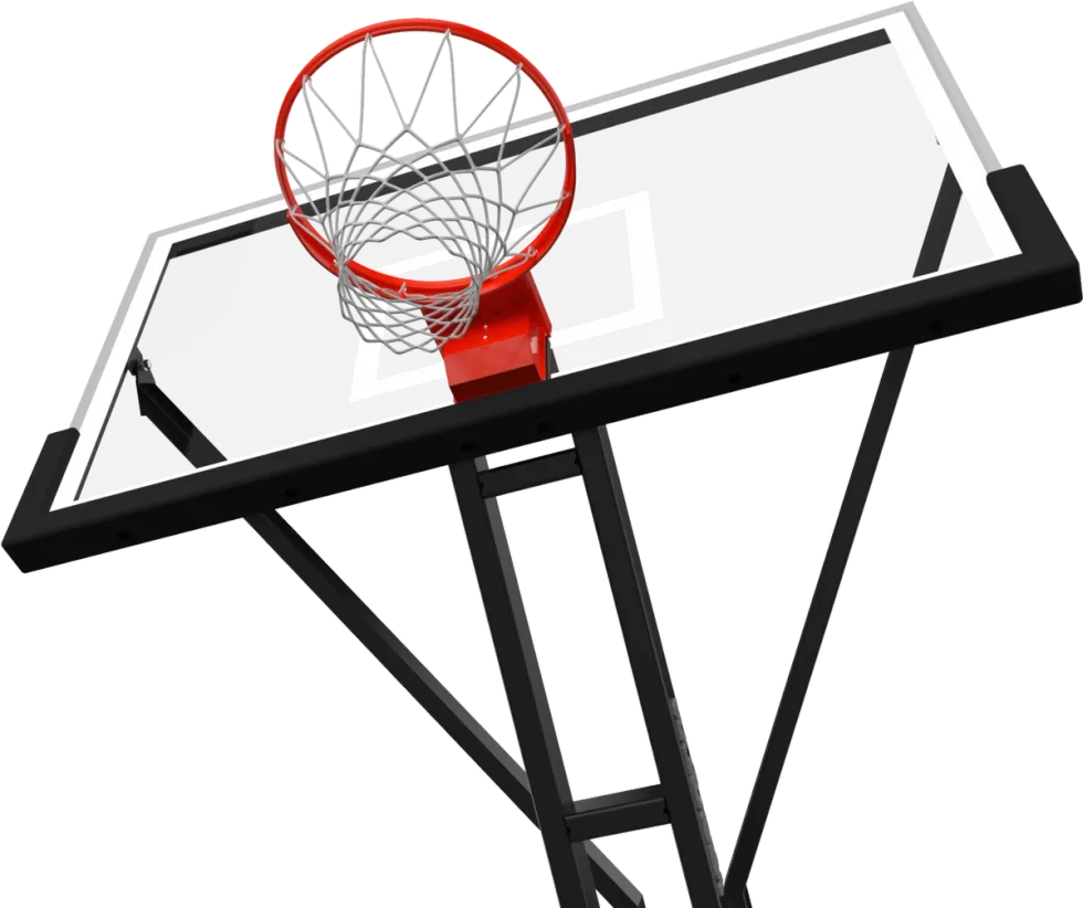 Panneau de basket en verre trempé MegaSlam avec cercle renforcé, vu de dessous