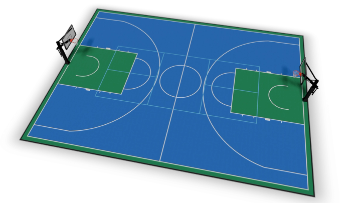 16m x 23.5m full basketball court design rendered in 3D — Super X VersaCourt tiles