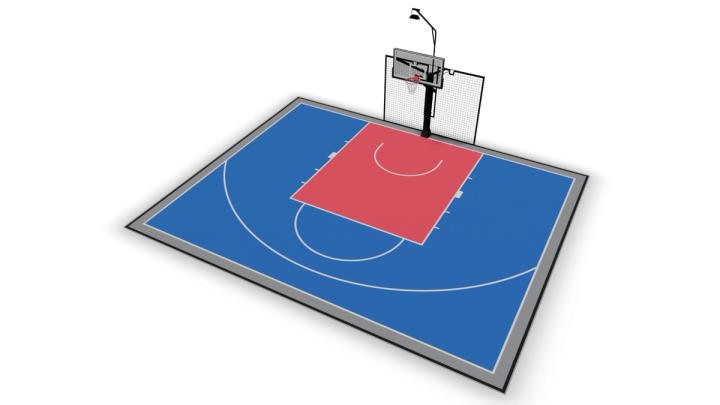 12.5m x 10m outdoor basketball court design rendered in 3D — Elastic Pro II VersaCourt tiles