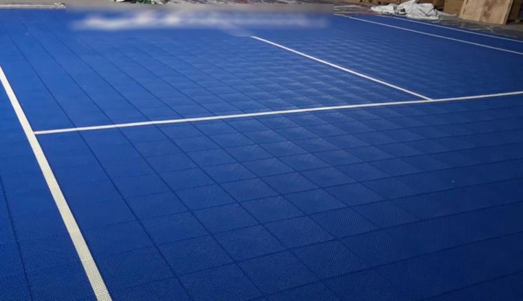 Un terrain tennis-basket dans le jardin, avec logo de famille