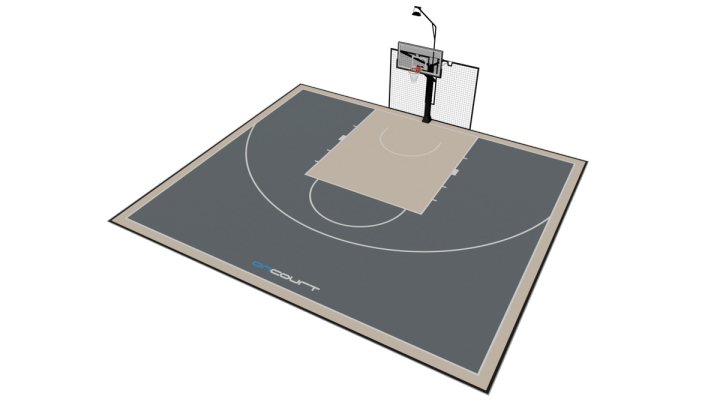 13.5m x 12m outdoor basketball court design rendered in 3D — Elastic Pro II VersaCourt tiles