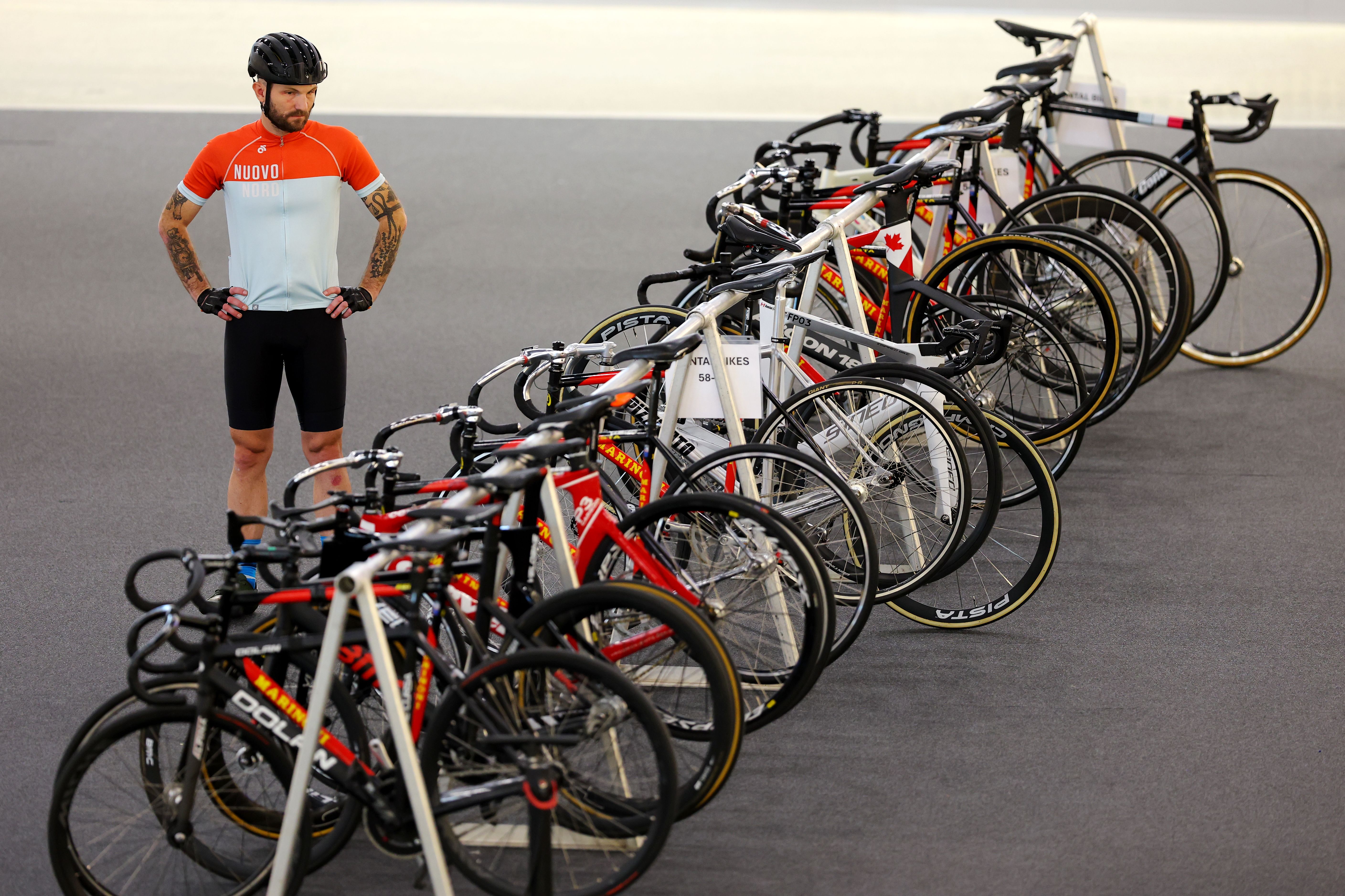 A row of rental track bikes