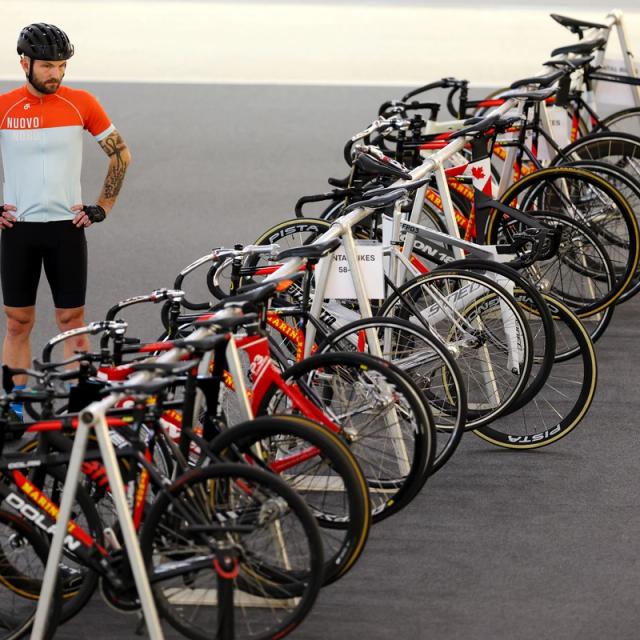 A row of rental track bikes
