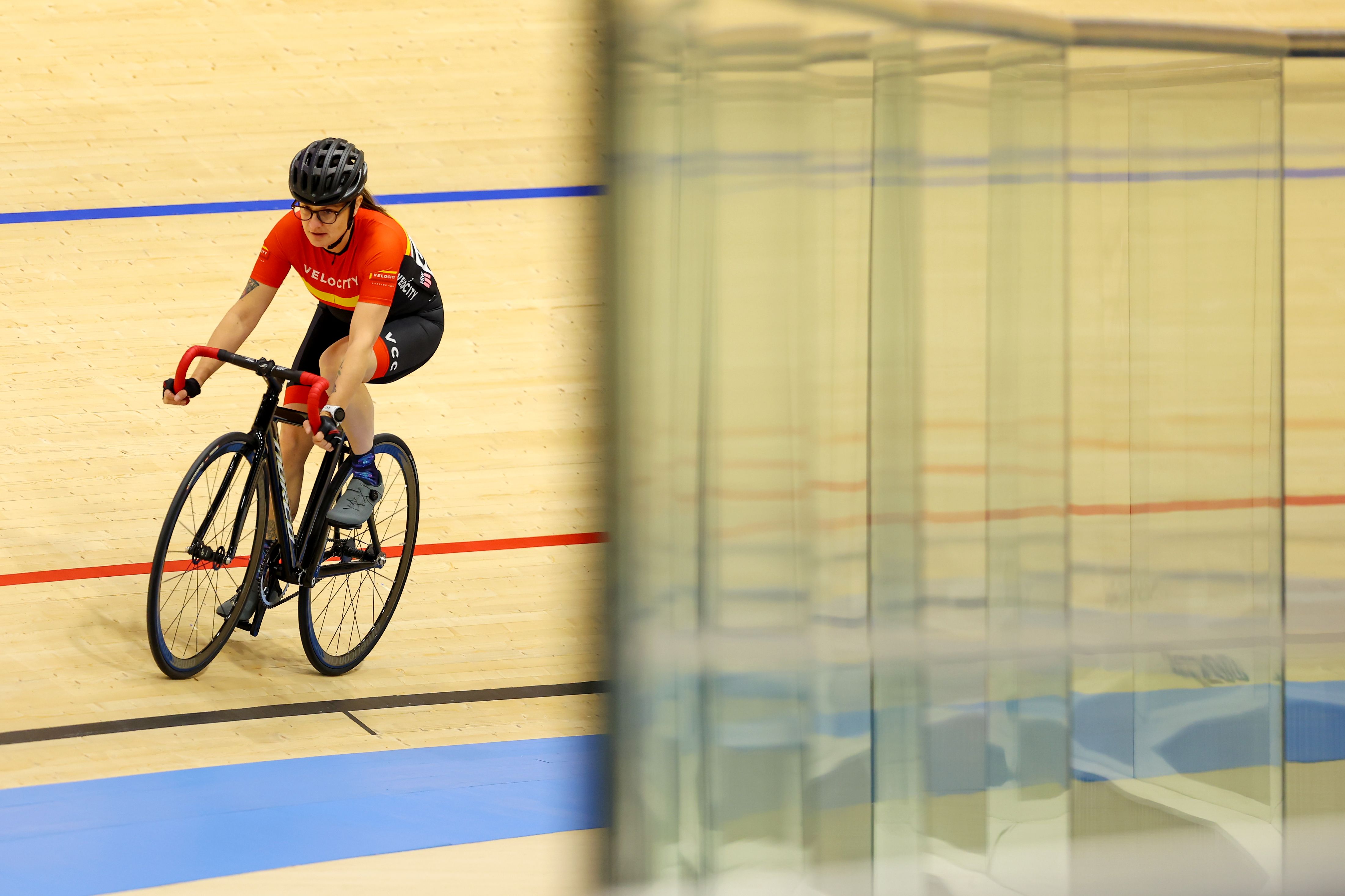 A rider rolls onto the track for the first time