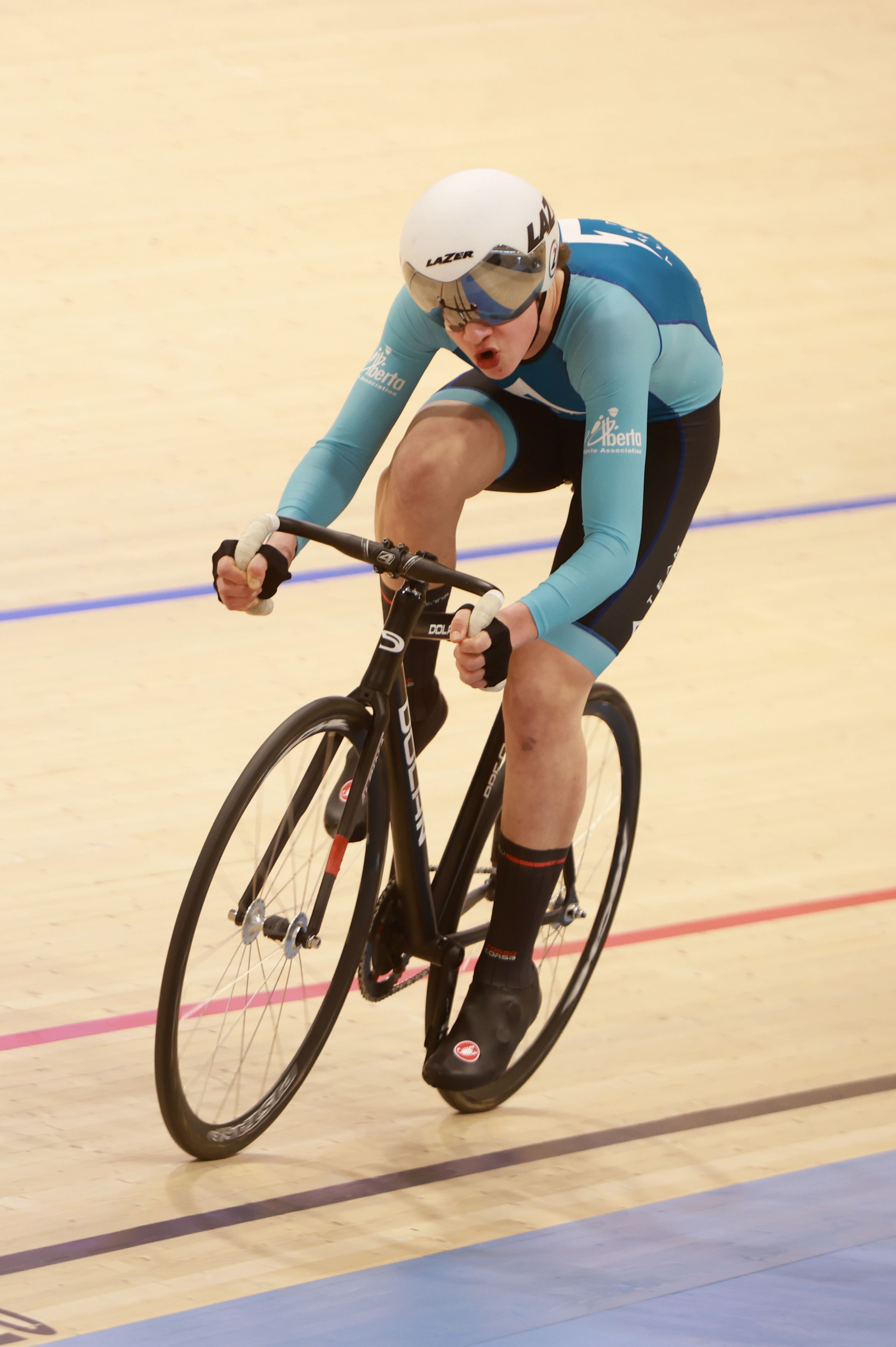 A Team Alberta rider on the track
