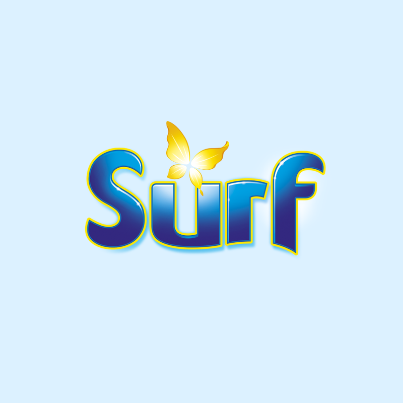 a blue surf logo with a yellow butterfly on it