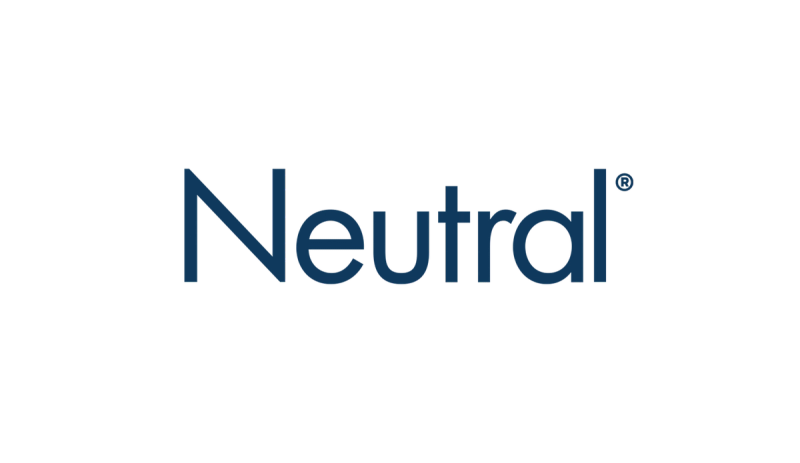 the neutral logo is blue and white on a white background .