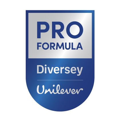 Pro Formula Diversey- und Unilever-Logos auf blauem Hintergrund