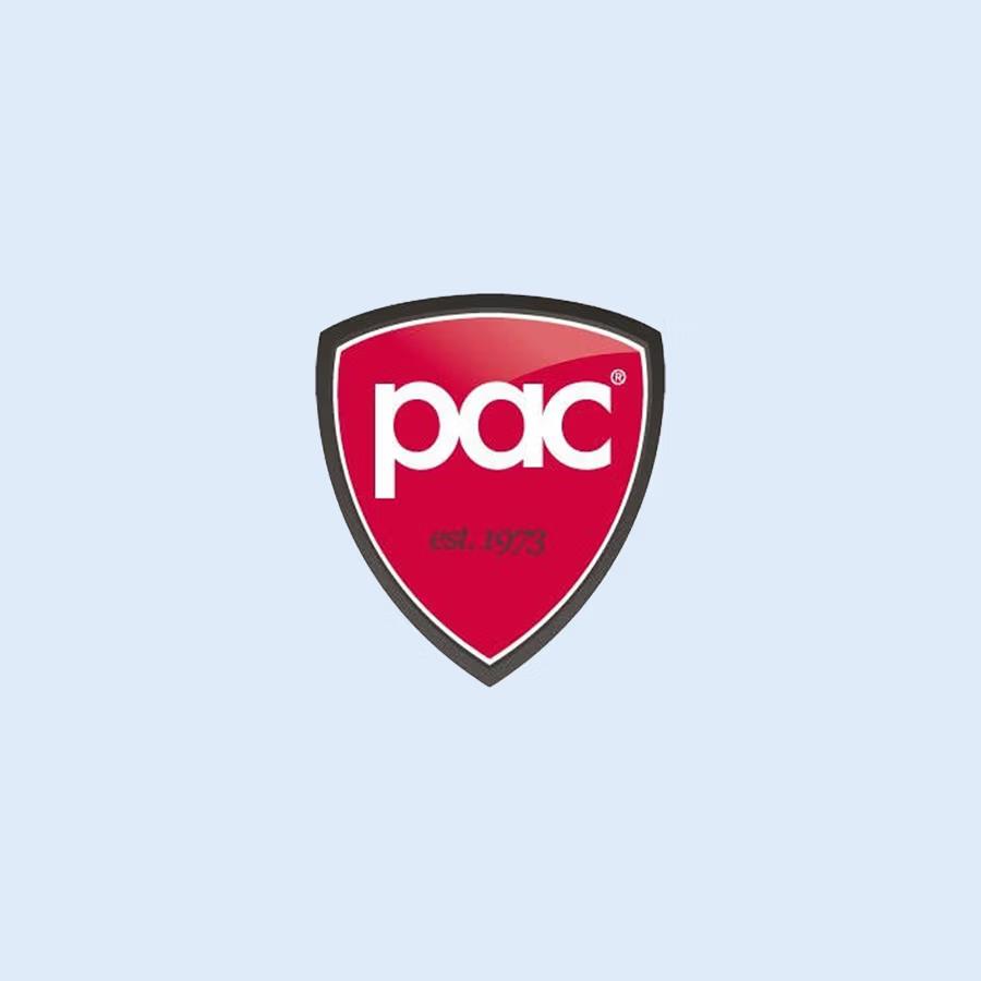 PAC‑logotyp med vita bokstäverna ‘pac’ inuti en röd sköld, inklusive ‘est. 1973’