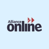 an alliance online logo on a blue background
