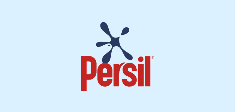 Persil logo featuring the brand name in bold red lettering with a dark navy blue splash mark above it
