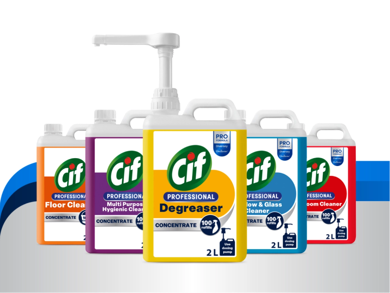 ένα μπουκάλι Cif Professional συμπυκνωμένο καθαριστικό απολίπανσης κουζίνας.