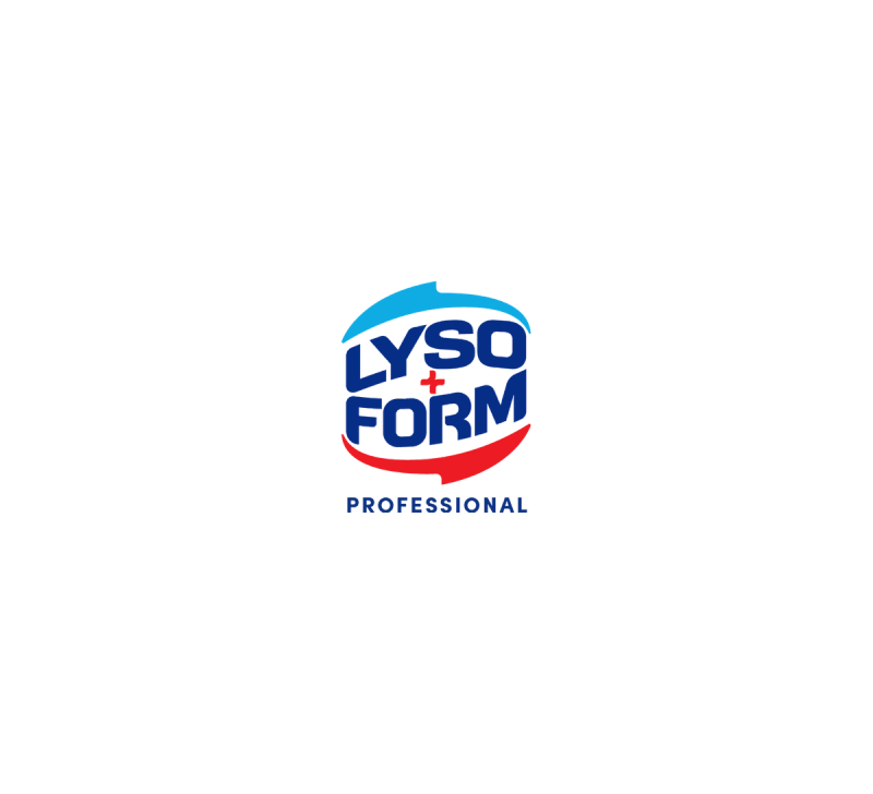 Lysoform Professional logo with blue 'LYSO+FORM' text, a red plus sign, and curved blue and red elements.