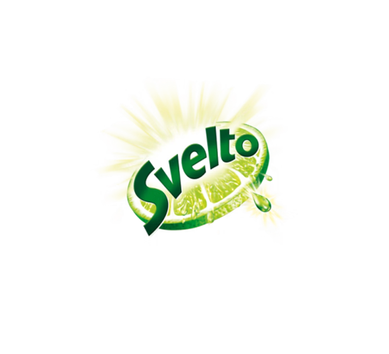 Svelto logo with green text over a yellow burst and a lime slice with a falling drop.