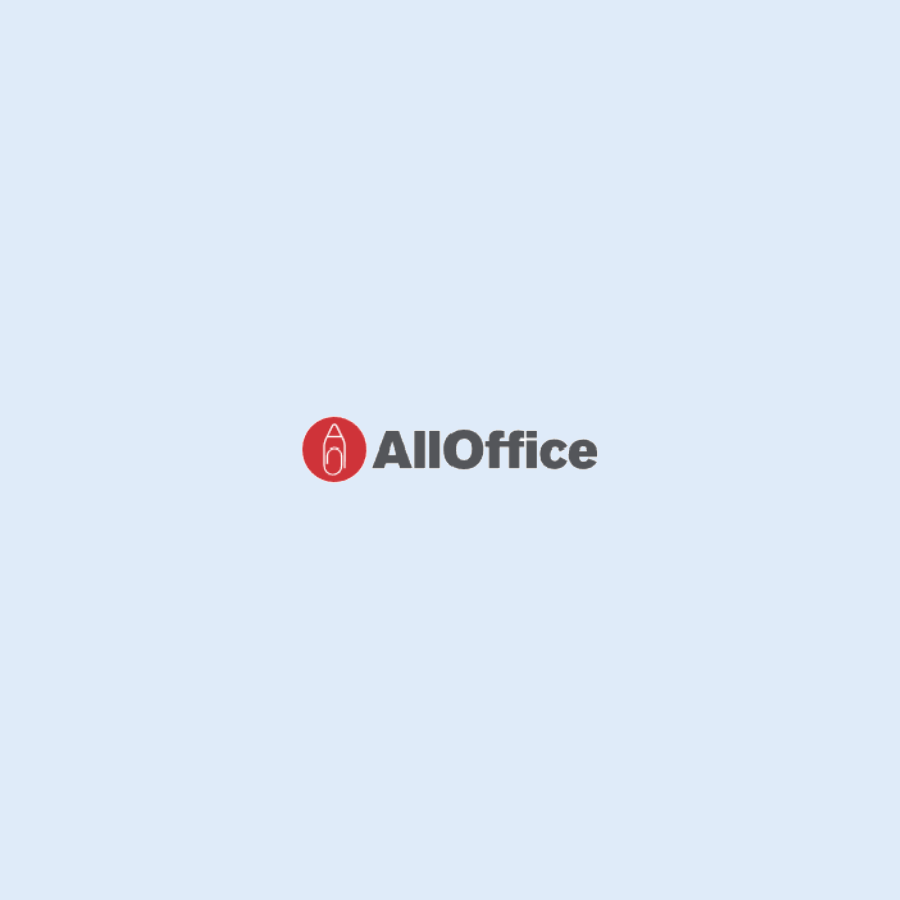 AllOffice‑logotyp med röd ikon och grå text