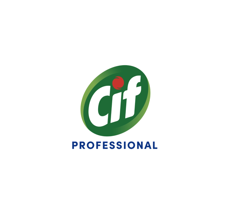 Cif Professional-logo med hvid tekst i en grøn oval og blå "PROFESSIONAL"-tekst nedenunder