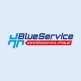 Logo BlueService z niebieskim tekstem i czerwonym banerem z adresem strony internetowej www.blueservice-shop.pl
