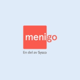 Menigo‑logotyp med vit texten ‘menigo’ inuti en röd fyrkant och texten ‘En del av Sysco’
