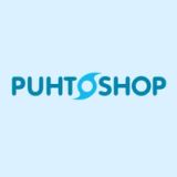 The word "PUHTOSHOP" in blue, with a blue swirl icon replacing the 'O'.