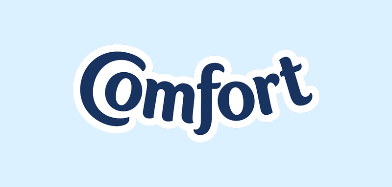 Comfort logo in navy blue lowercase lettering