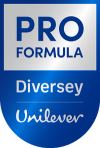 Pro Formula Diversey- und Unilever-Logos auf blauem Hintergrund