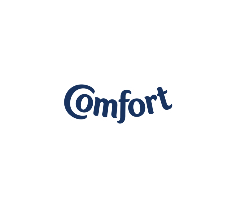 Comfort-Logo in marineblauer Kleinbuchstabenschrift auf weißem Hintergrund