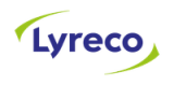a pixelated logo for lyreco with a green arrow