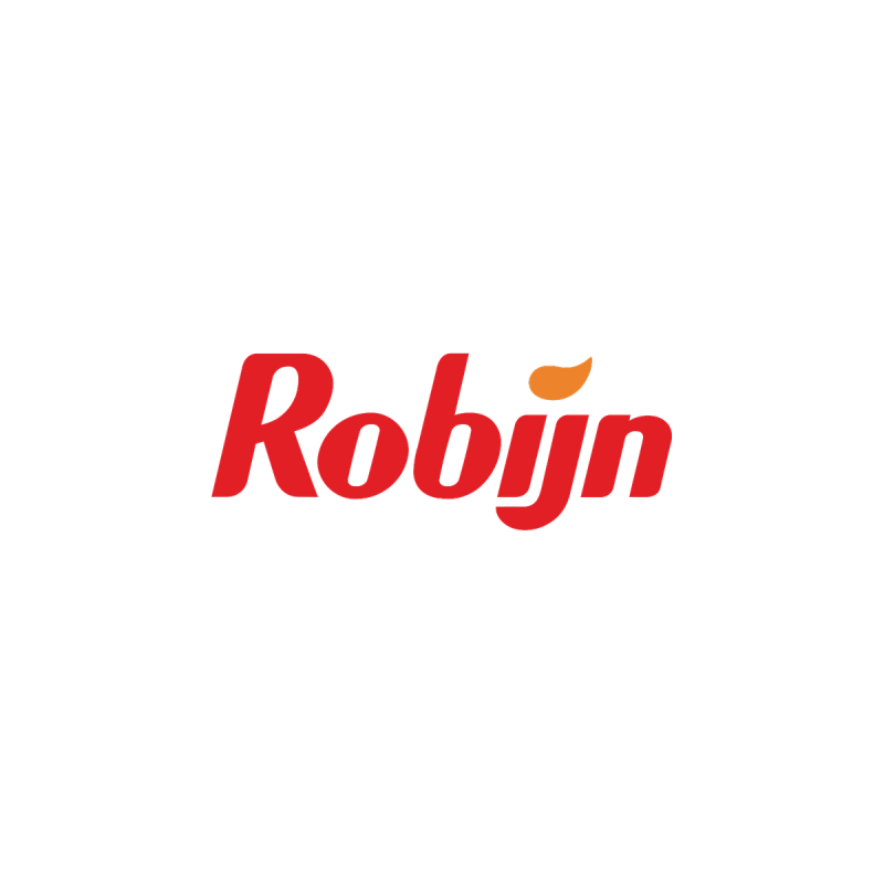 Logo Robijn en texte rouge avec accent orange