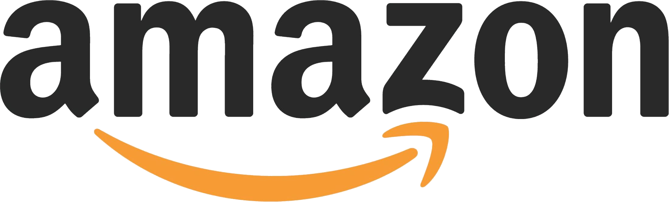 an amazon logo with an orange arrow on a black background
