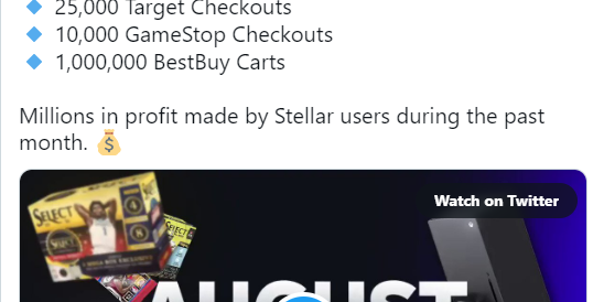 A bar graph showing the number of checkouts of PS5s, GPUs, and NBA trading cards with a bot icon