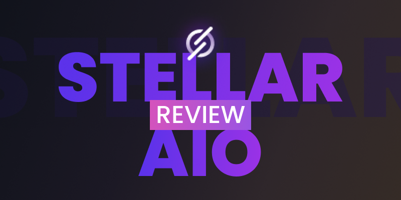 Stellar AIO logo next to alternative bot logos, with a pricing chart in the background