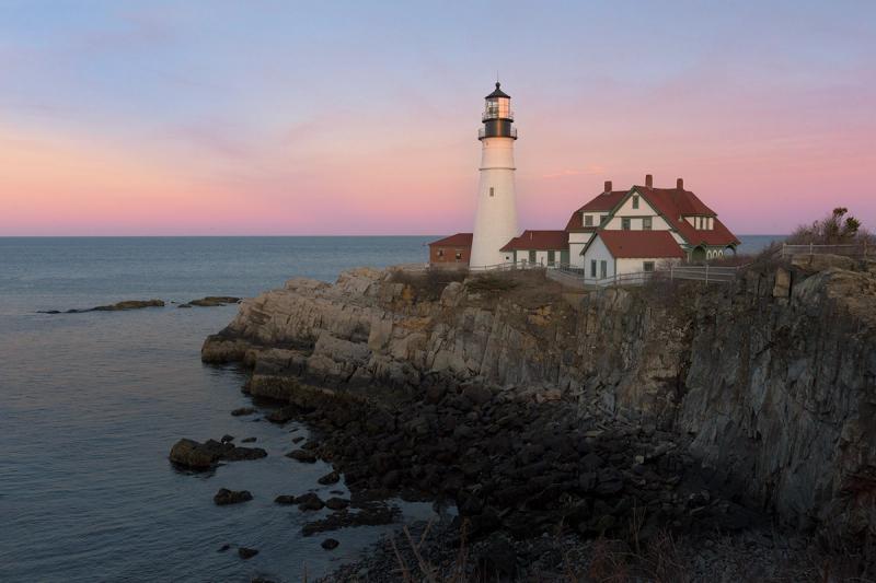 Pink sunset at Portland Head Lighthouse