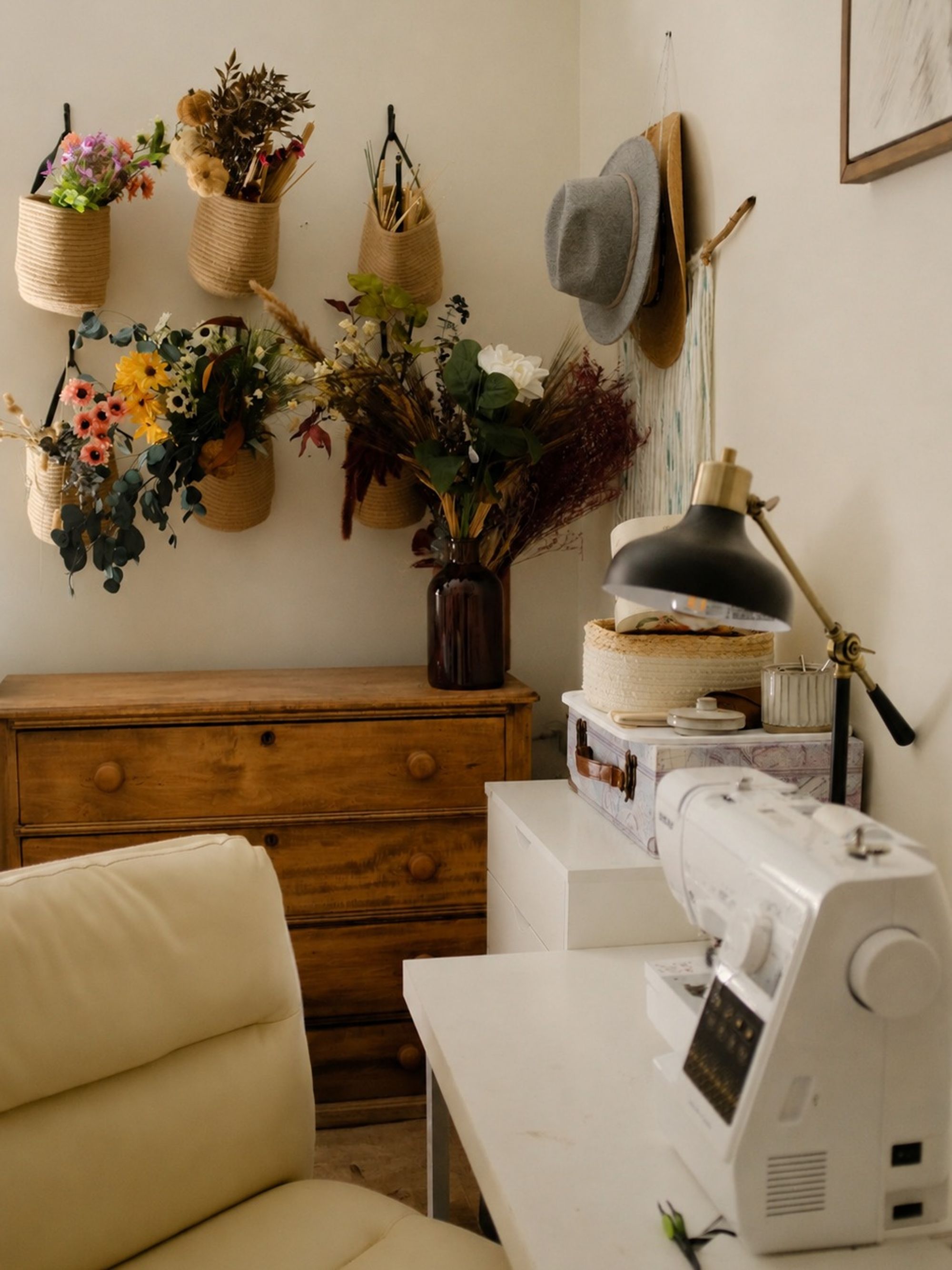 Sarah’s sewing corner with the machine by the window