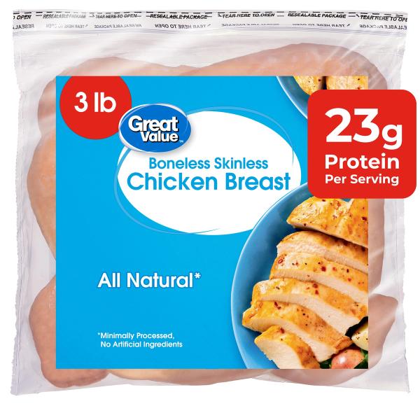 Great Value Boneless Skinless Chicken Breasts, 3 lb