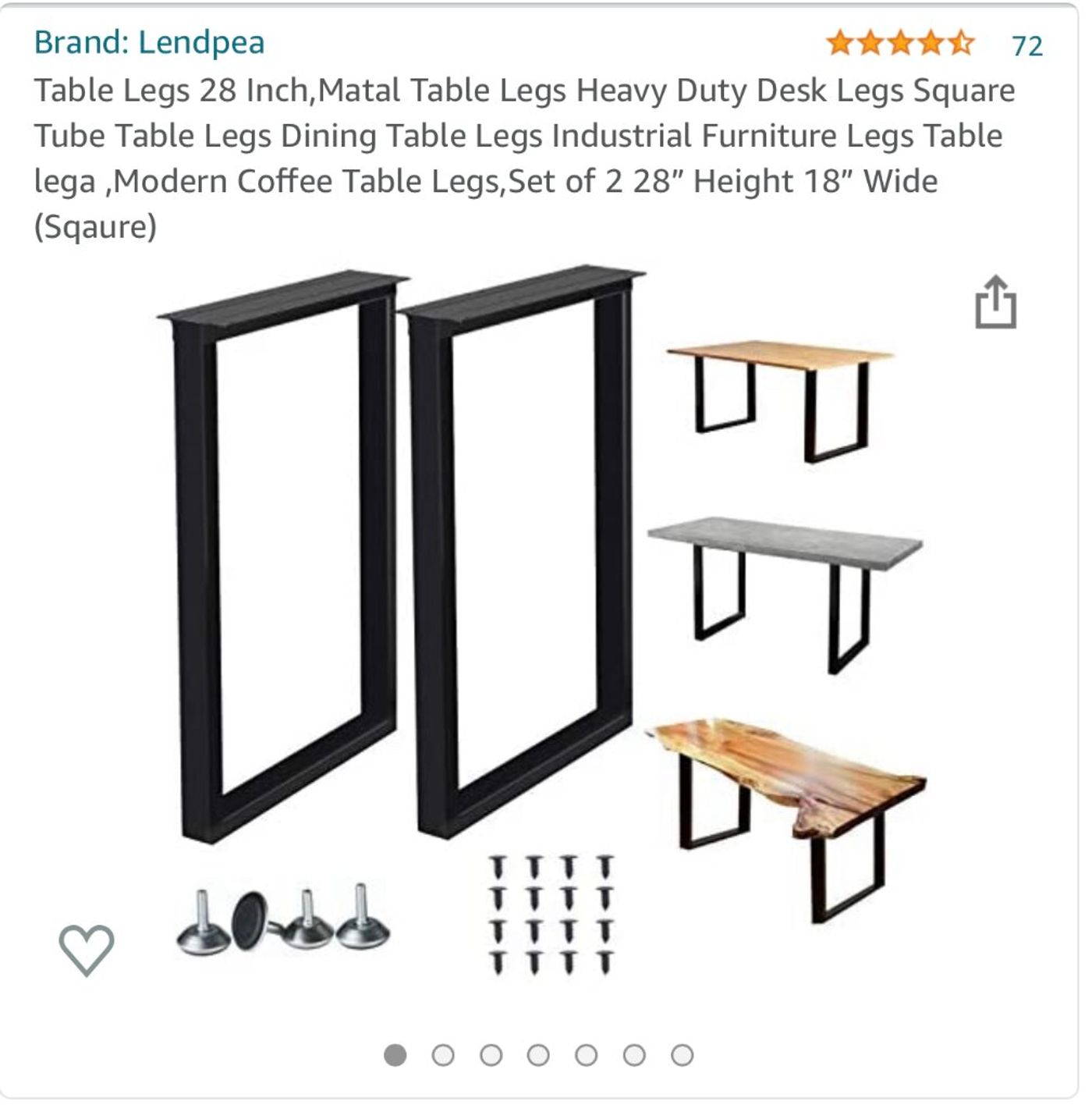 The legs I ordered — heavy-duty square tube, set of two