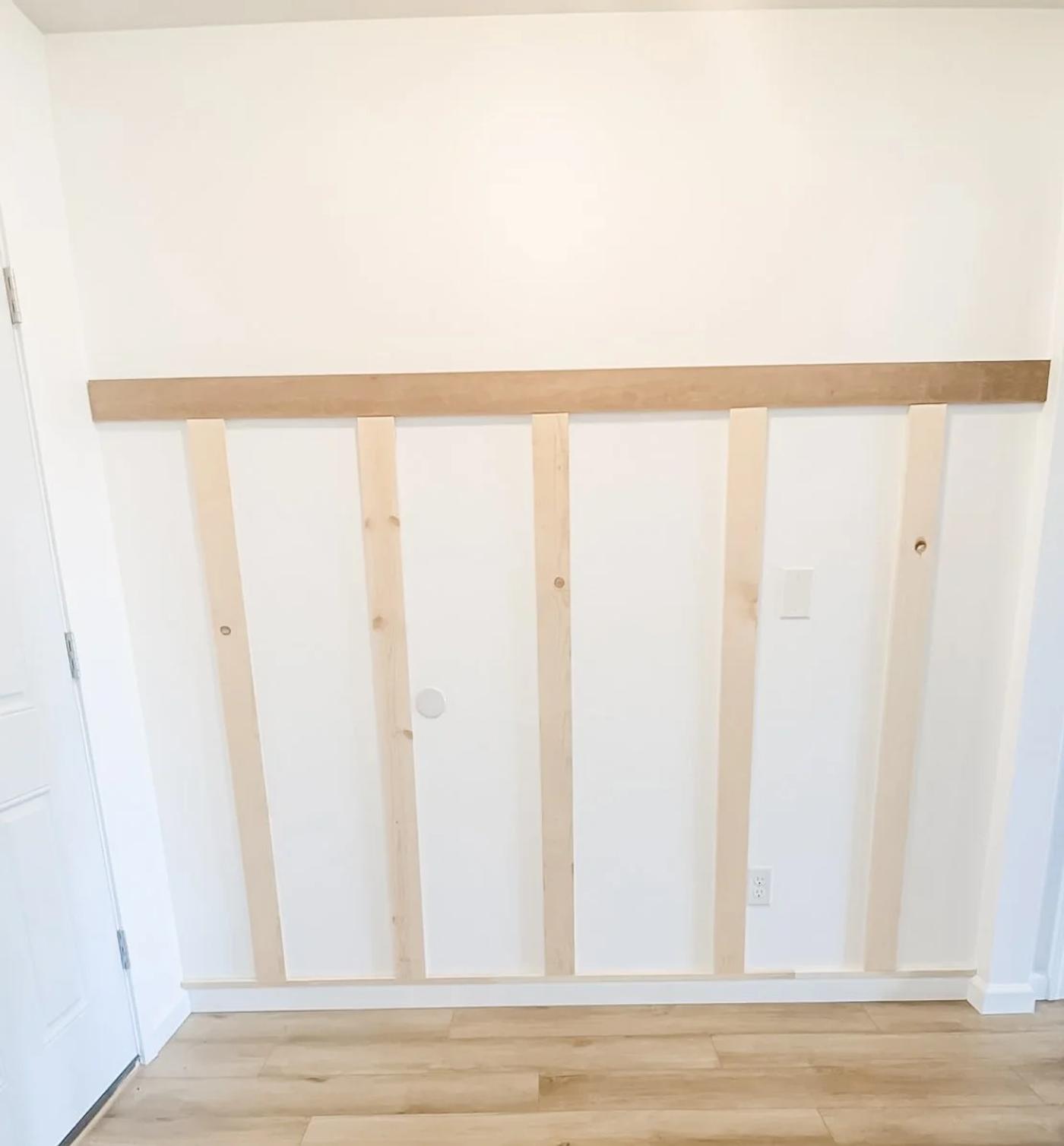 The slats and ledge installed and ready for filling and paint