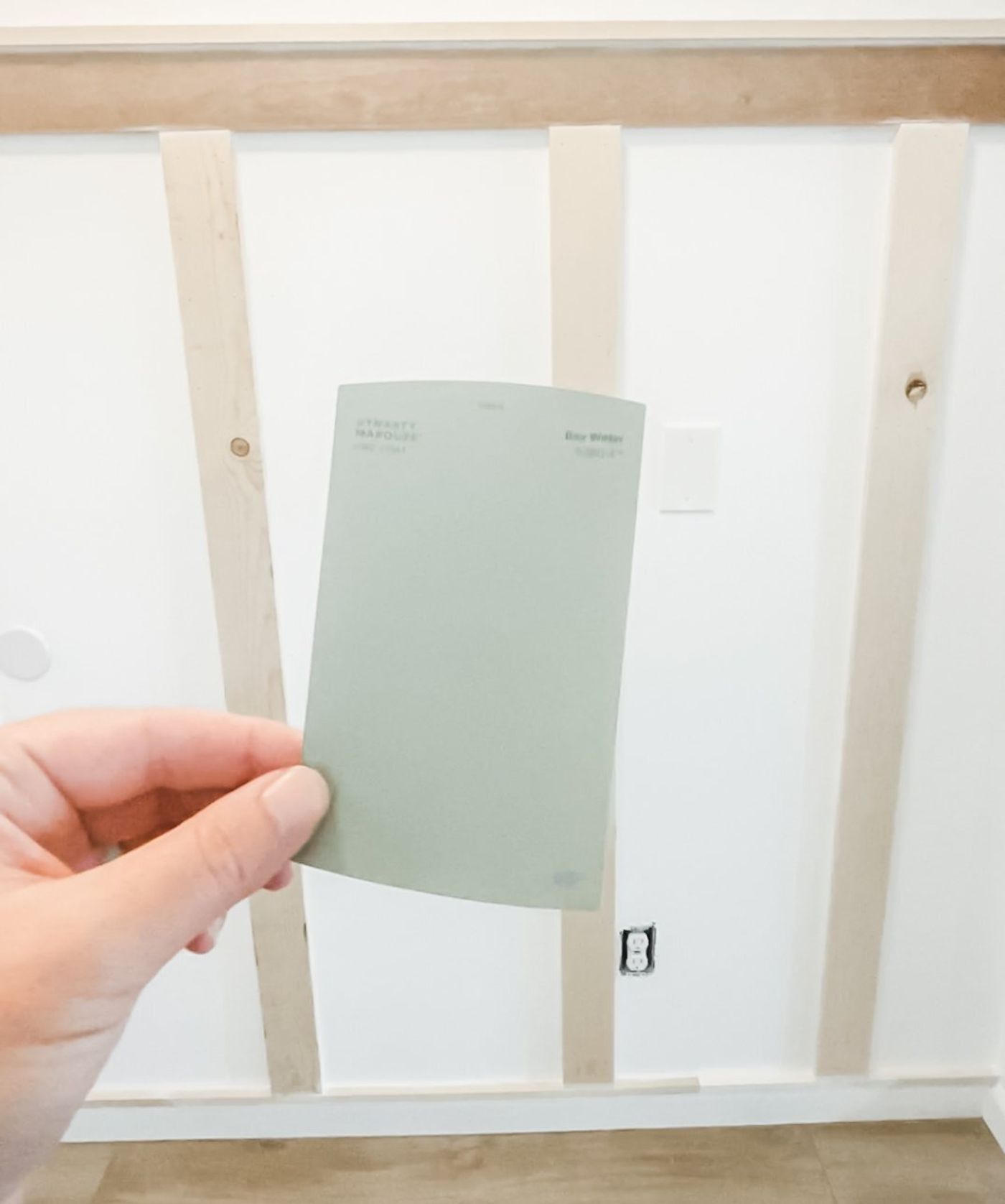 Bay Water by Behr, auditioning against the slats