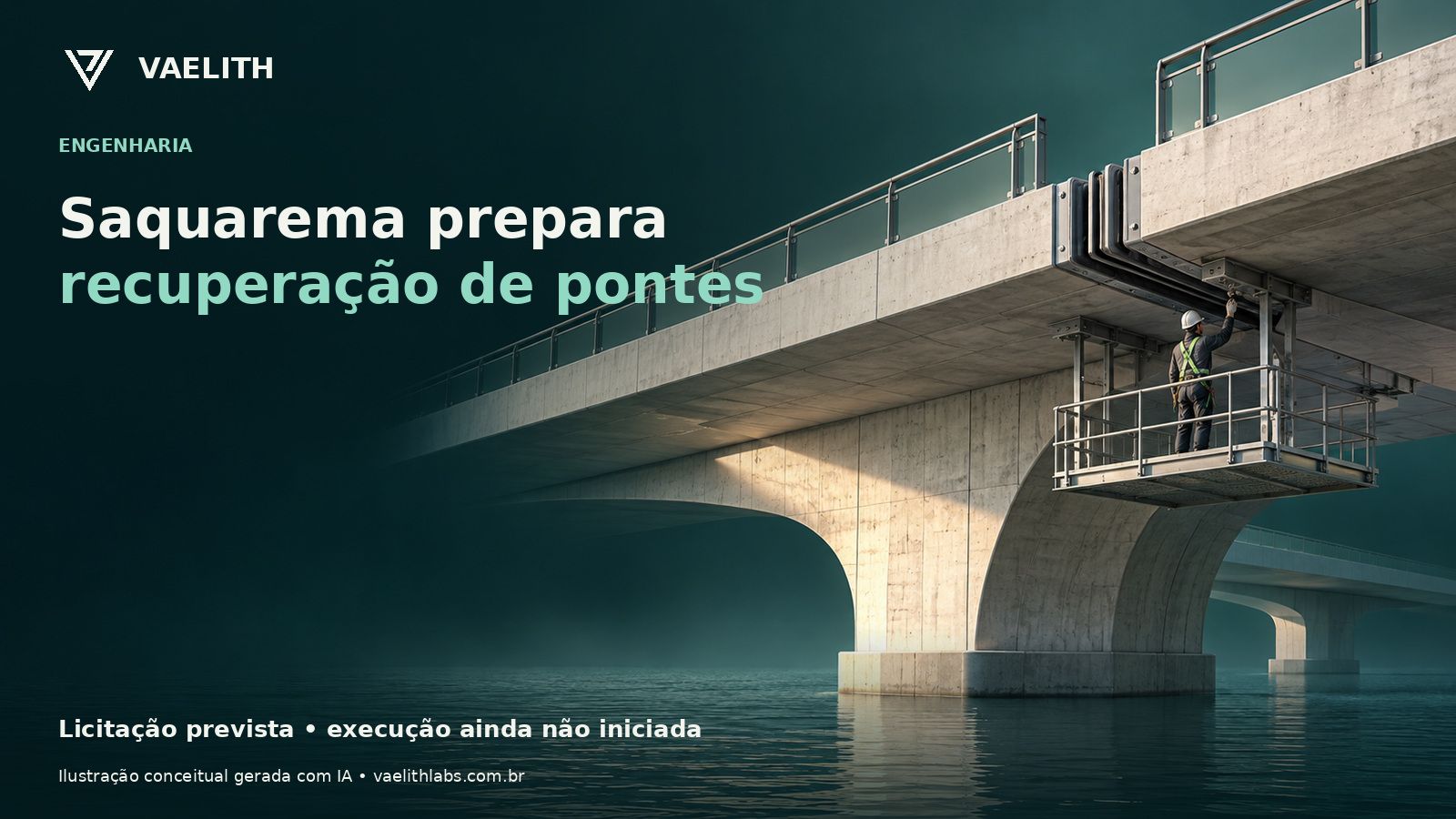 Ilustração conceitual de inspeção e manutenção de uma ponte; não representa as travessias de Saquarema.