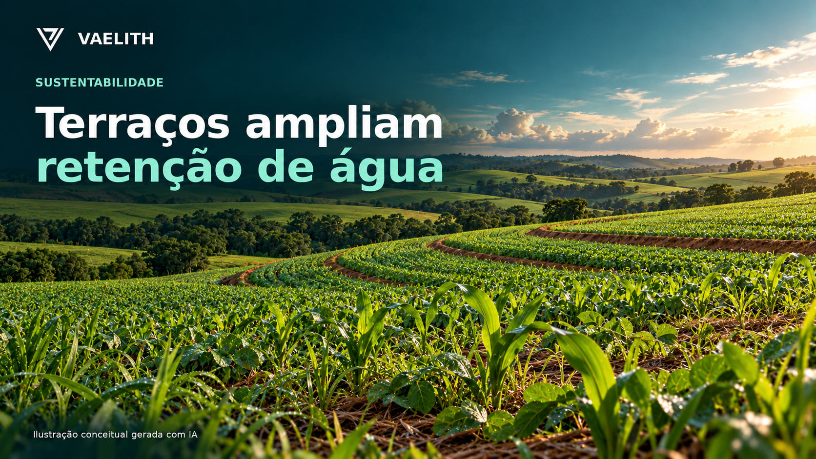 Ilustração conceitual de terraços agrícolas; não representa fotografia dos experimentos citados.