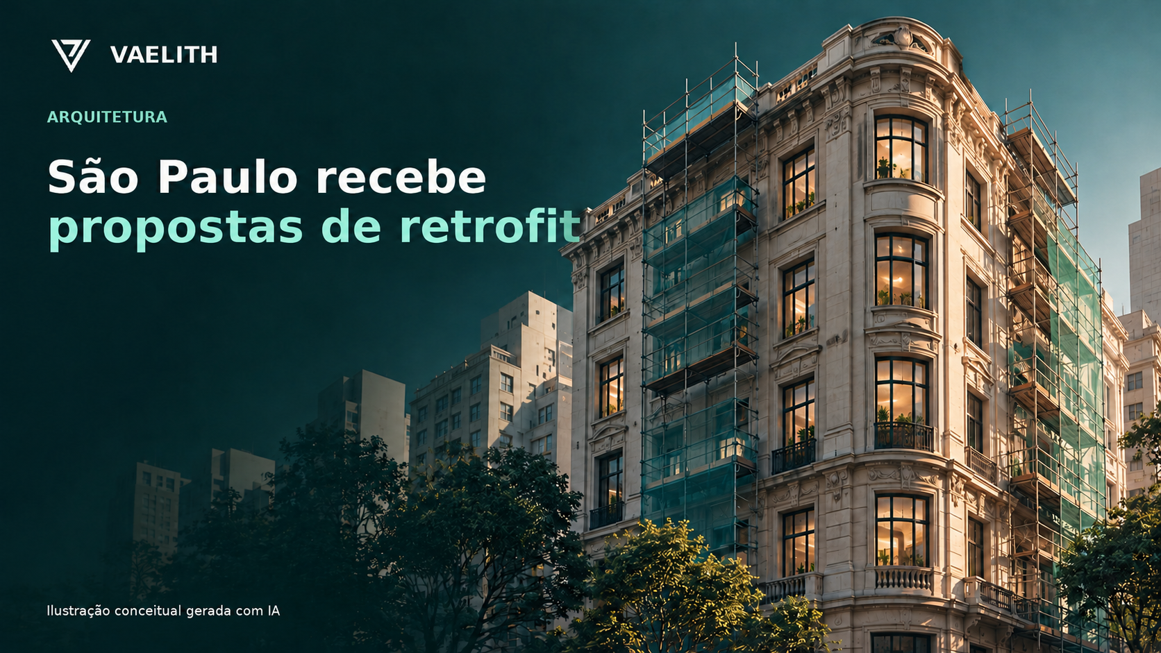 Ilustração conceitual de retrofit urbano; não representa projeto inscrito no chamamento de São Paulo.