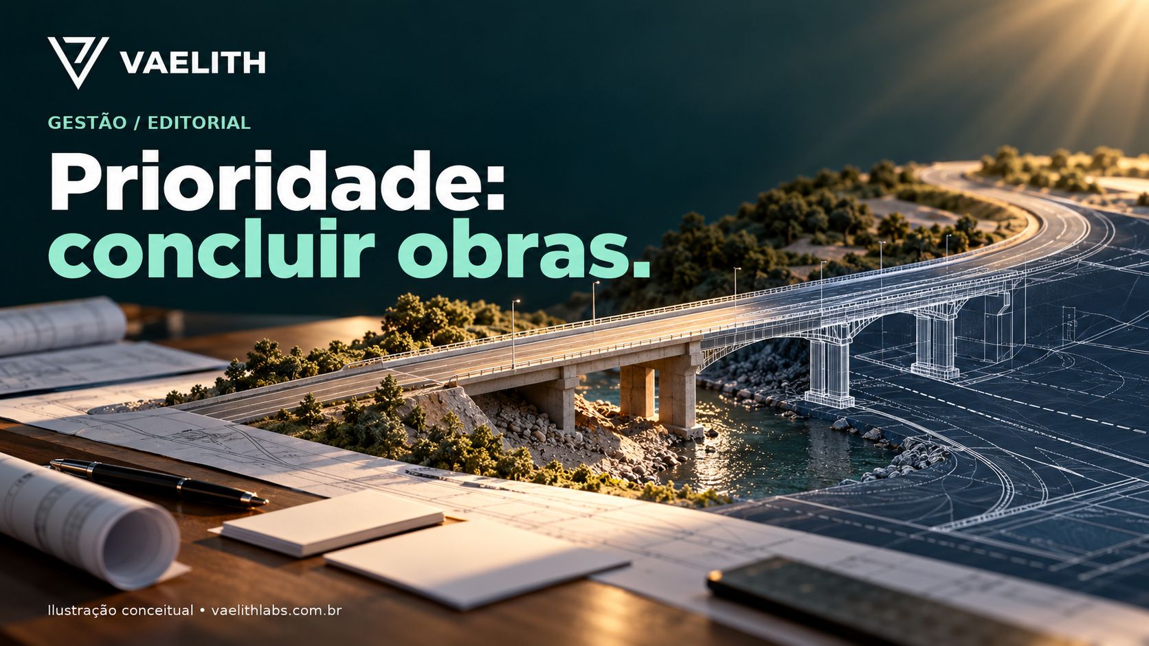 Ilustração conceitual de planejamento para conclusão de obras rodoviárias. Não representa obra específica.