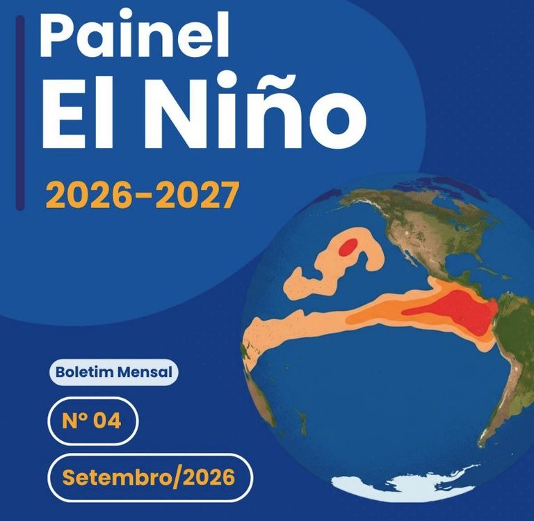Capa azul do boletim mensal número 4 do Painel El Niño 2026-2027, com mapa do Oceano Pacífico Equatorial e indicação Setembro/2026