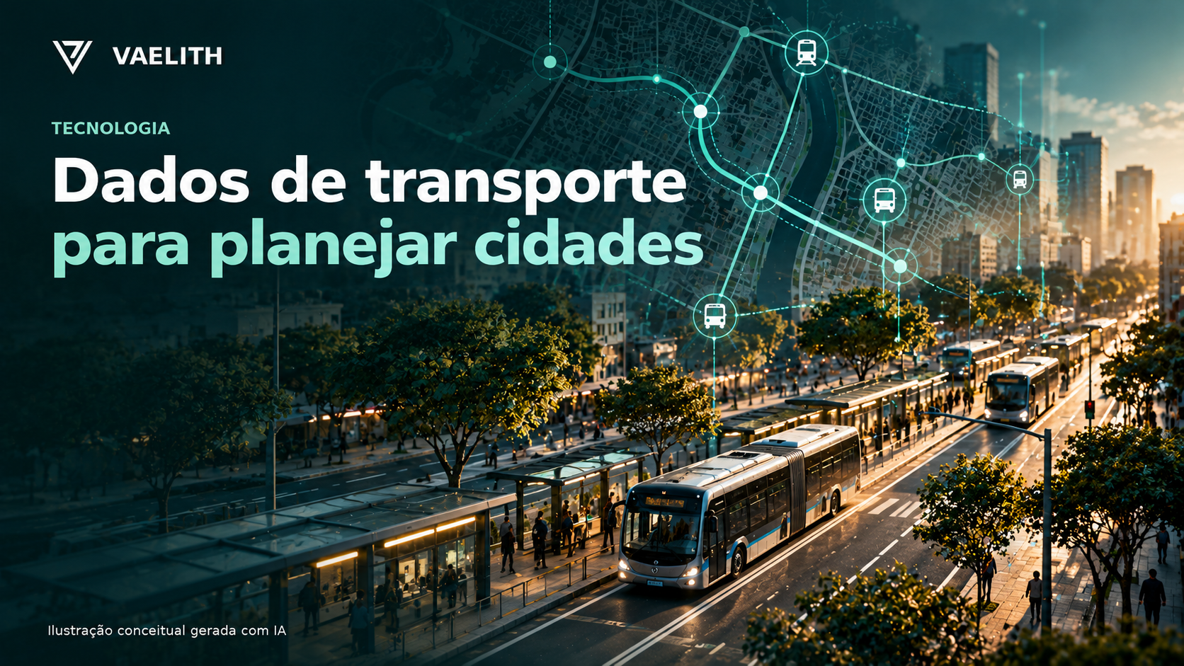Ilustração conceitual de planejamento urbano e transporte; não é mapa técnico de rede específica.