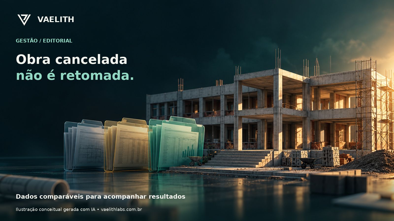 Ilustração conceitual de obra pública e documentos de classificação.